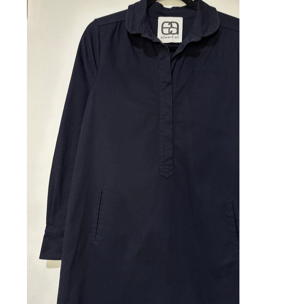 Edward An Navy Cotton Twill Long Sleeve Shirt Dress Size Small EUC Collar - Picture 4 of 15